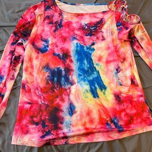 Long Sleeve XL Tie Dye Asymmetrical Top